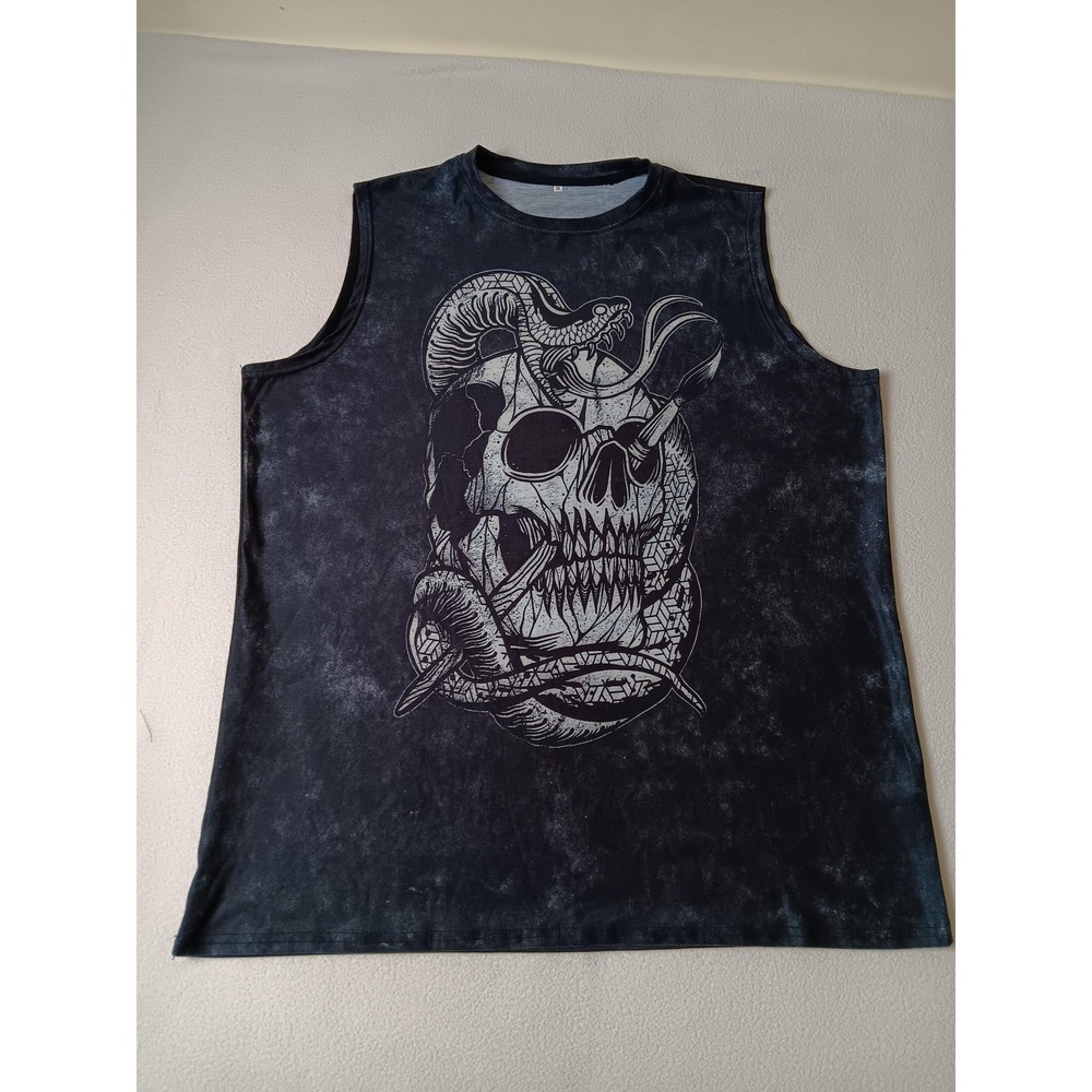 Shirt Mens 2XL Black Skull Graphic Sleeveless Muscle Tank Top Jersey Polyester